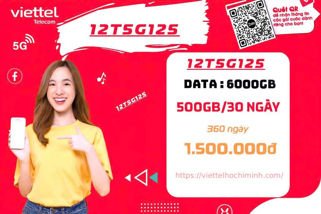 Tự do lướt web không giới hạn sim data Viettel 12 tháng siêu ưu đãi 500gb/tháng 1 12T5G125